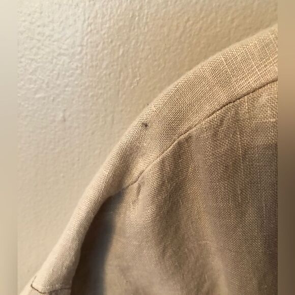 bryn WALKER SIZE L KHAKI LAGENLOOK LINEN BUTTON FRONT SHIRT WITH POCKETS - Picture 5 of 10